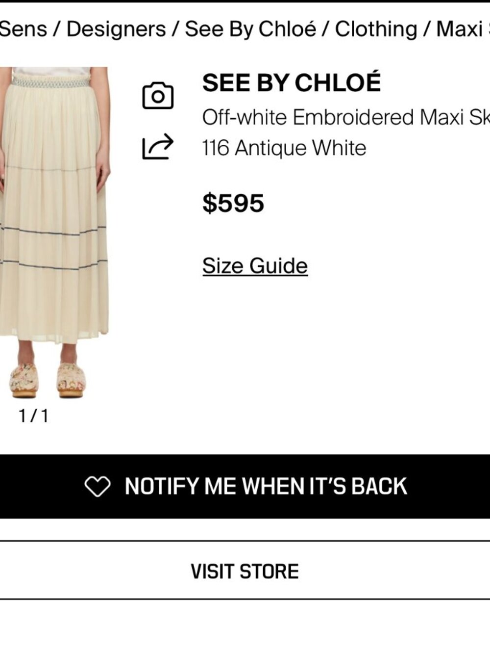 $595 NWOT See by Chloé Off-White Embroidered Maxi Skirt Size 38/L Pull-On - Picture 2 of 14